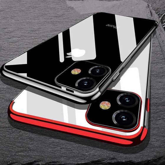 iPhone 11 Pro Kamera Korumalı Köşeleri Renkli Şeffaf Kılıf