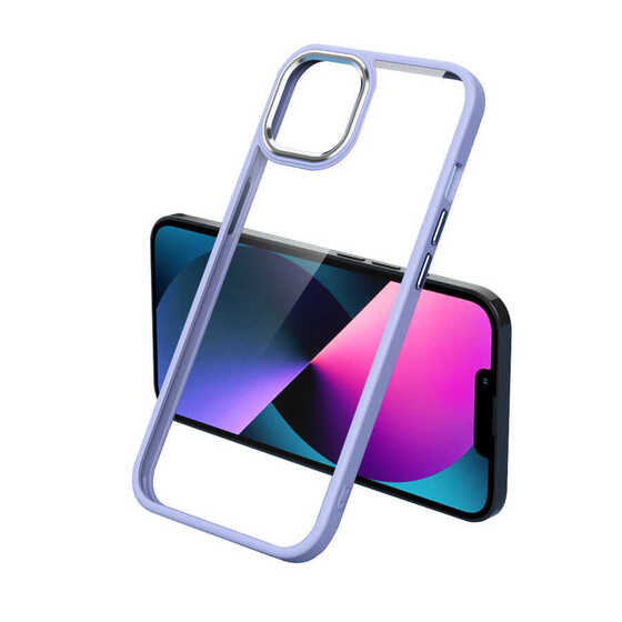 iPhone 12 Kılıf Ekran ve Kamera Çıkıntılı Kenarları Renkli Şeffaf Kapak