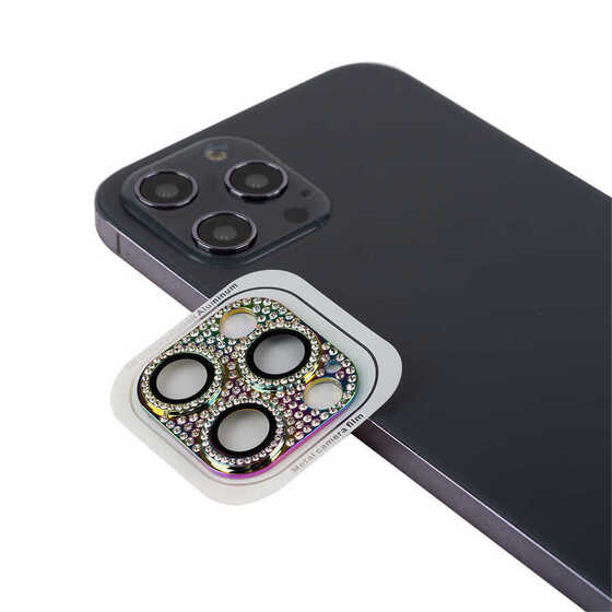 iPhone 12 Pro CL-08 ​​​​Kamera Lens Koruyucu Taşlı Tasarım