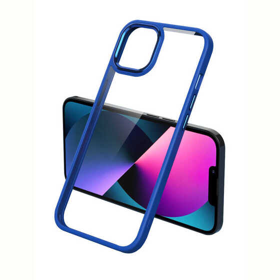 iPhone 12 Pro Max Kılıf Ekran ve Kamera Çıkıntılı Kenarları Renkli Şeffaf Kapak