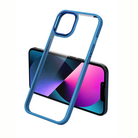 iPhone 12 Pro Max Kılıf Ekran ve Kamera Çıkıntılı Kenarları Renkli Şeffaf Kapak