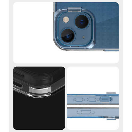 iPhone 13 Kılıf Renkli Kamera Lens Stand Olan Lüx Şeffaf Kapak