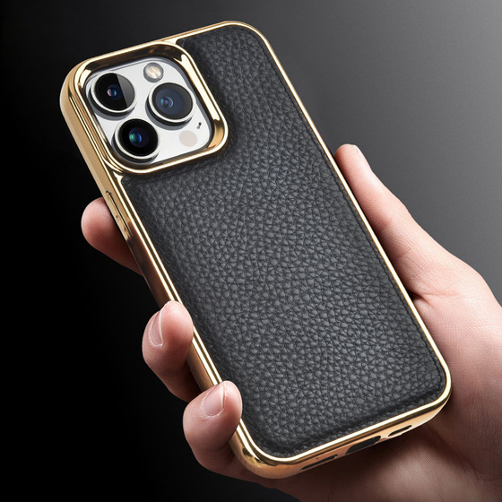 iPhone 13 Mini Uyumlu Kılıf Wiwu Genuine Leather Gold Calfskin Orjinal Deri Kapak