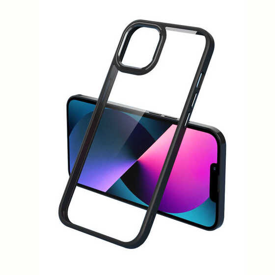iPhone 13 Pro Kılıf Ekran ve Kamera Çıkıntılı Kenarları Renkli Şeffaf Kapak