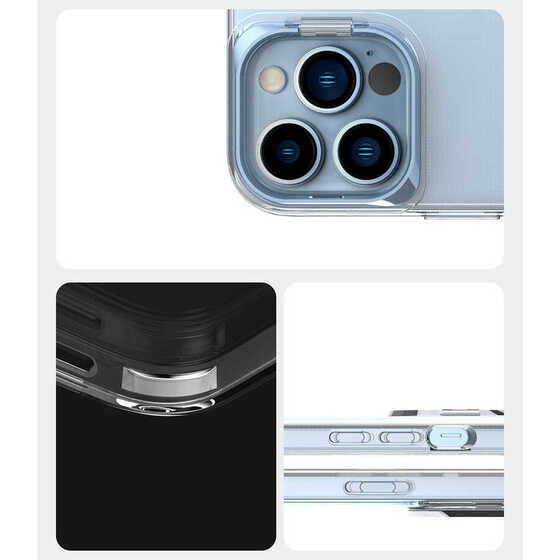 iPhone 13 Pro Kılıf Renkli Kamera Lens Stand Olan Lüx Şeffaf Kapak