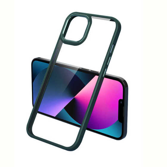 iPhone 13 Pro Max Kılıf Ekran ve Kamera Çıkıntılı Kenarları Renkli Şeffaf Kapak