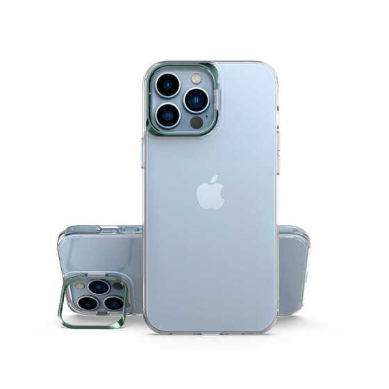 iPhone 13 Pro Max Kılıf Renkli Kamera Lens Stand Olan Lüx Şeffaf Kapak