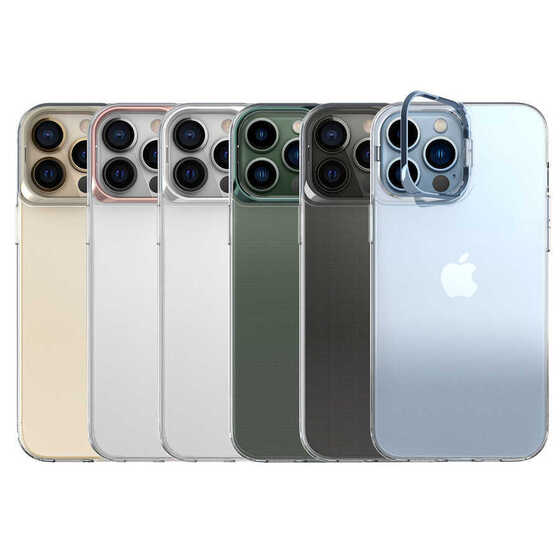 iPhone 13 Pro Max Kılıf Renkli Kamera Lens Stand Olan Lüx Şeffaf Kapak