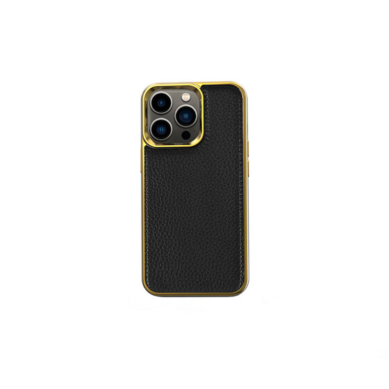 iPhone 13 Pro Max Uyumlu Kılıf Wiwu Genuine Leather Gold Calfskin Orjinal Deri Kapak