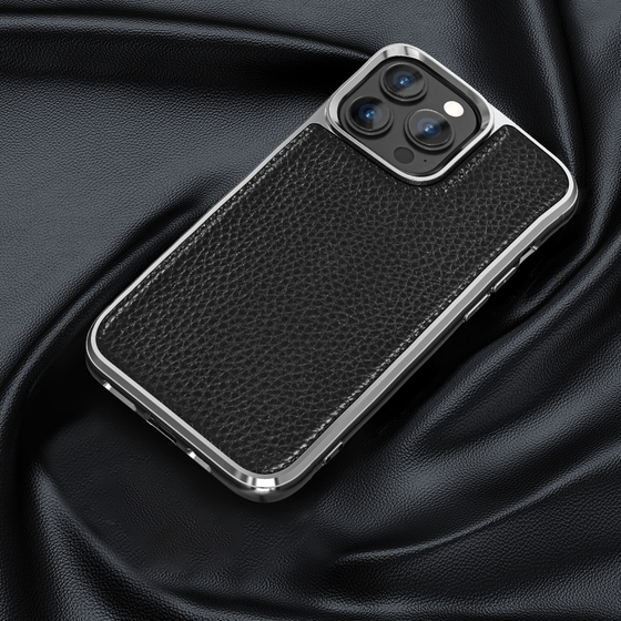 iPhone 13 Pro Max Uyumlu Kılıf Wiwu Genuine Leather Silver Calfskin Orjinal Deri Kapak