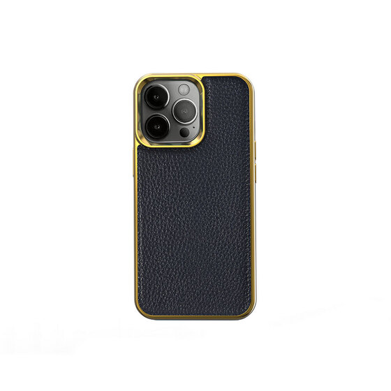 iPhone 13 Pro Uyumlu Kılıf Wiwu Genuine Leather Gold Calfskin Orjinal Deri Kapak