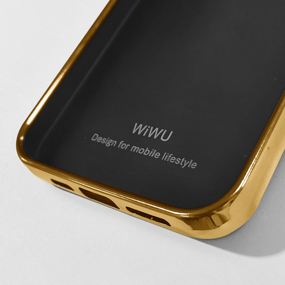 iPhone 13 Pro Uyumlu Kılıf Wiwu Genuine Leather Gold Calfskin Orjinal Deri Kapak