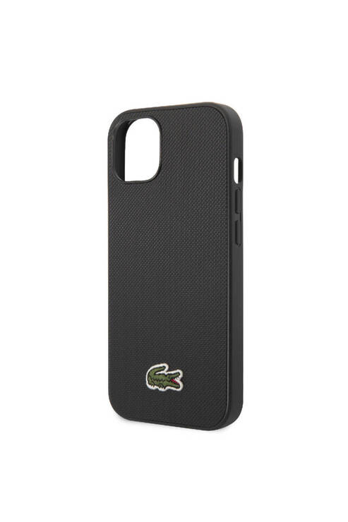 iPhone 14 Kılıf Lacoste Lisanslı PU Pike Desenli İkonik Timsah Dokuma Logo Siyah