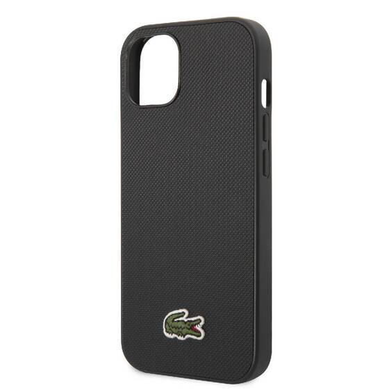 iPhone 14 Kılıf Lacoste Orjinal Lisanslı PU Pike Desenli İkonik Timsah Dokuma Logo Siyah