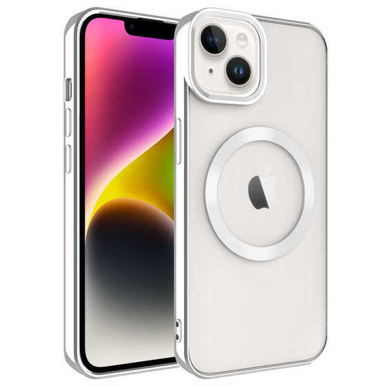 Iphone 14 Plus Uyumlu Kılıf Magsafe Köşeleri Renkli Lüx Şeffaf Kamera Korumalı Silikon Kapak