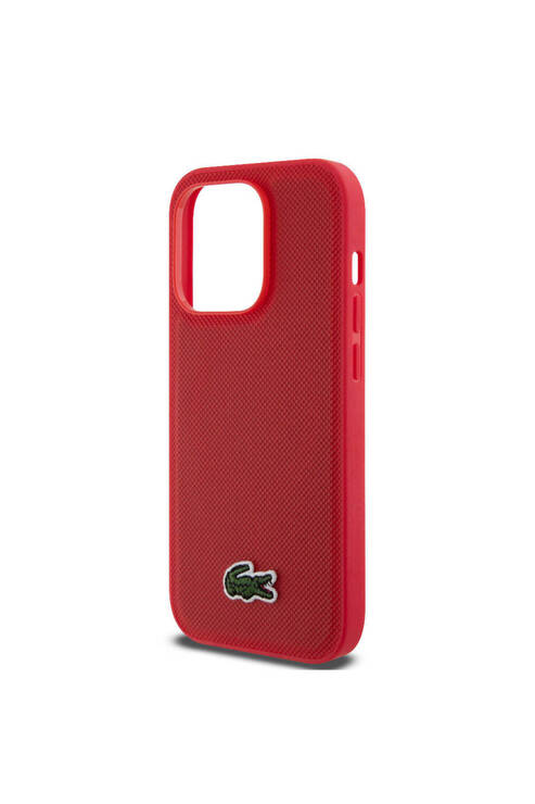 iPhone 14 Pro Kılıf Lacoste Lisanslı PU Pike Desenli İkonik Timsah Dokuma Logolu Kırmızı