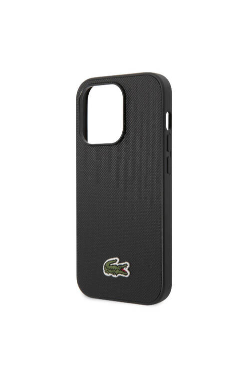 iPhone 14 Pro Kılıf Lacoste Lisanslı PU Pike Desenli İkonik Timsah Dokuma Logolu Siyah