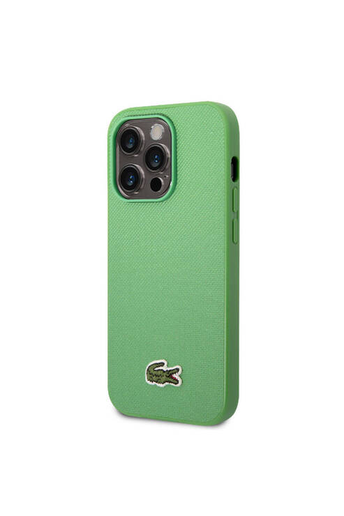iPhone 14 Pro Kılıf Lacoste Lisanslı PU Pike Desenli İkonik Timsah Dokuma Logolu Yeşil
