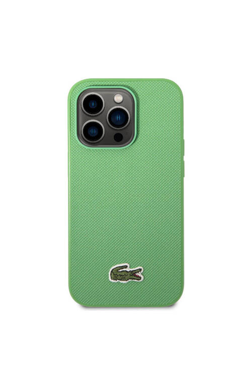 iPhone 14 Pro Kılıf Lacoste Lisanslı PU Pike Desenli İkonik Timsah Dokuma Logolu Yeşil