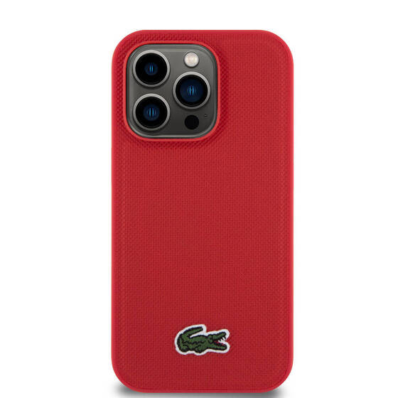 iPhone 14 Pro Kılıf Lacoste Orjinal Lisanslı PU Pike Desenli İkonik Timsah Dokuma Logolu Kırmızı