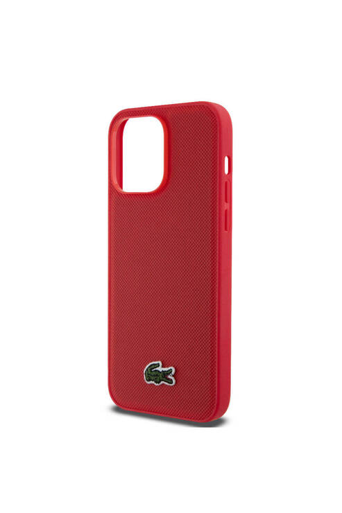 iPhone 14 Pro Max Kılıf Lacoste Lisanslı PU Pike Desenli İkonik Timsah Dokuma Logolu Kırmızı