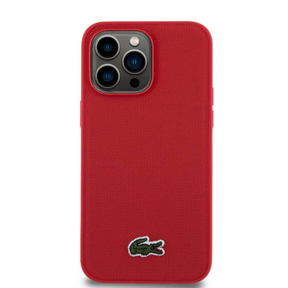 iPhone 14 Pro Max Kılıf Lacoste Orjinal Lisanslı PU Pike Desenli İkonik Timsah Dokuma Logolu Kırmızı