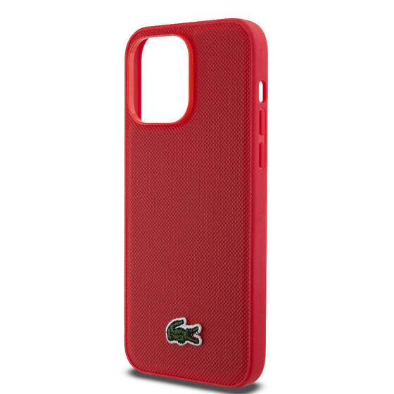 iPhone 14 Pro Max Kılıf Lacoste Orjinal Lisanslı PU Pike Desenli İkonik Timsah Dokuma Logolu Kırmızı