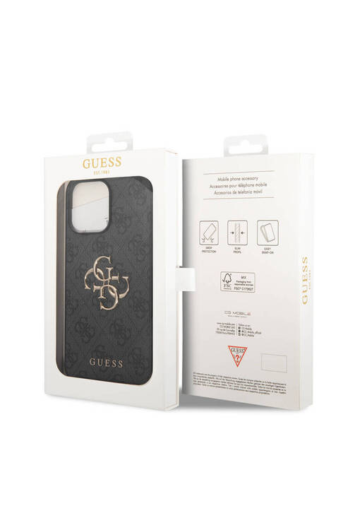 iPhone 14 Pro Max Uyumlu Kılıf GUESS PU Deri Büyük Metal Logo Dizaynlı Kapak