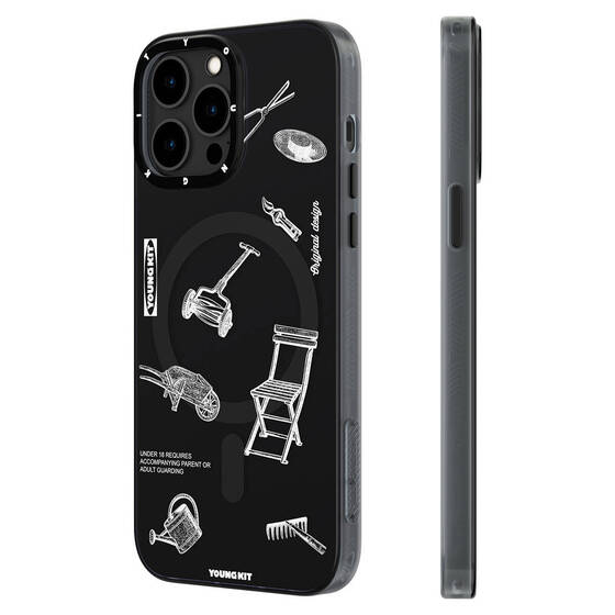 iPhone 14 Pro Max Uyumlu Kılıf Magsafe Şarj Özellikli Desenli Youngkit Plaything Serisi Kapak Siyah