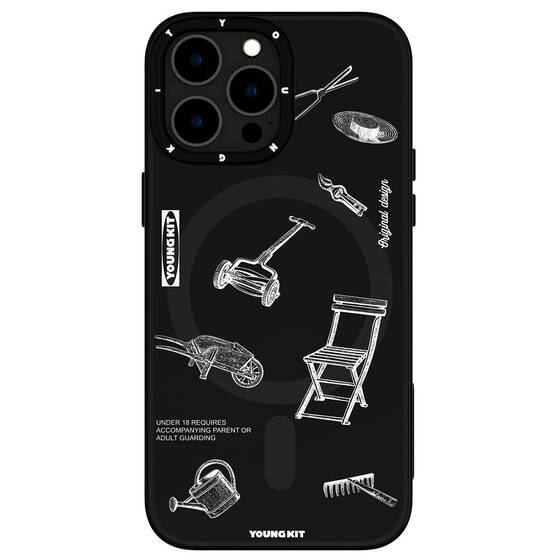 iPhone 14 Pro Max Uyumlu Kılıf Magsafe Şarj Özellikli Desenli Youngkit Plaything Serisi Kapak Siyah