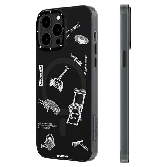 iPhone 14 Pro Uyumlu Kılıf Magsafe Şarj Özellikli Desenli Youngkit Plaything Serisi Kapak Siyah