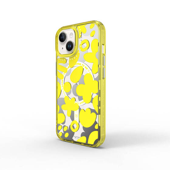 iPhone 15 Kılıf Magsafe Şarj Özellikli Boya Desenli Wiwu Fluorescent G Serisi Kapak Sarı