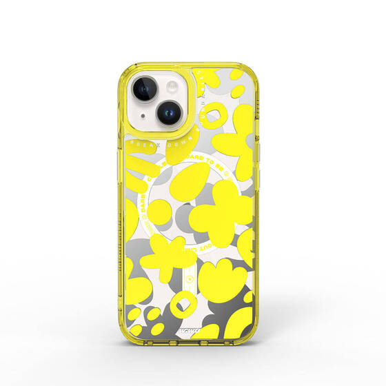 iPhone 15 Kılıf Magsafe Şarj Özellikli Boya Desenli Wiwu Fluorescent G Serisi Kapak Sarı