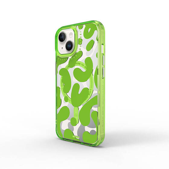iPhone 15 Kılıf Magsafe Şarj Özellikli Boya Desenli Wiwu Fluorescent G Serisi Kapak Yeşil