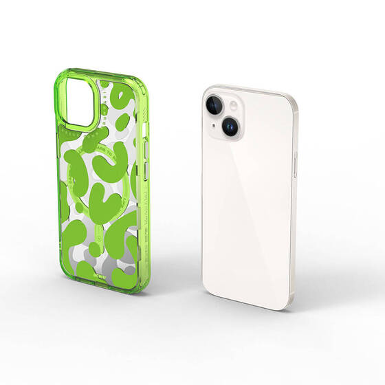 iPhone 15 Kılıf Magsafe Şarj Özellikli Boya Desenli Wiwu Fluorescent G Serisi Kapak Yeşil