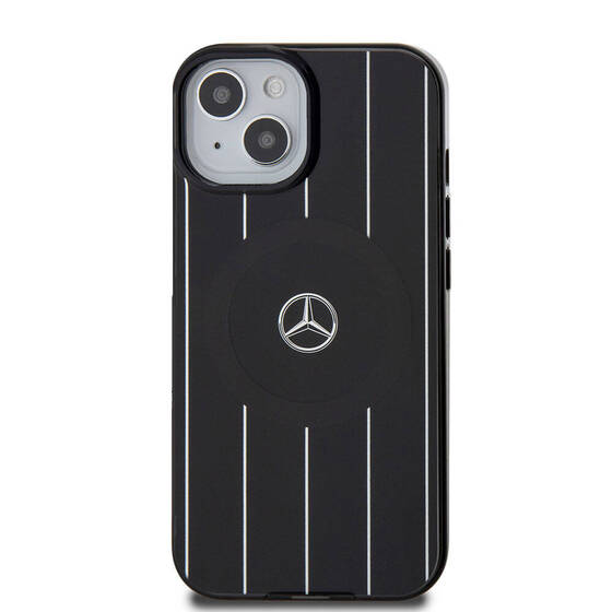 iPhone 15 Kılıf Mercedes Benz Orjinal Lisanslı Magsafe Şarjlı Paralel Çizgi Desenli Siyah