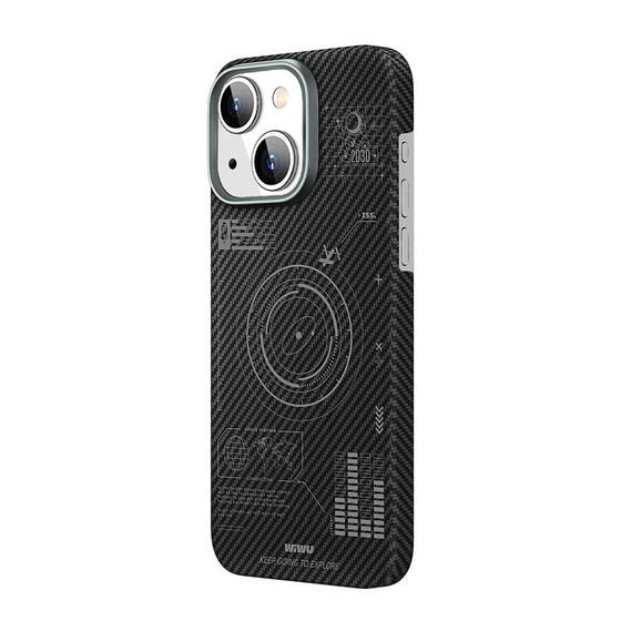 iPhone 15 Kılıf Wiwu KJZ-017 Karbon Fiber 600D Explore Kevlar Kapak Siyah