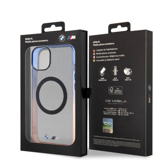 iPhone 15 Plus Kılıf BMW Magsafe Şarj Özellikli Transparan Renkli Çerçeve Orjinal Lisanslı Kapak Gri