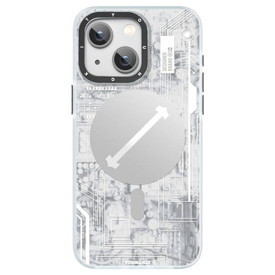 iPhone 15 Plus Uyumlu Kılıf Magsafe Şarj Özellikli YoungKit Technology Serisi Kapak Beyaz