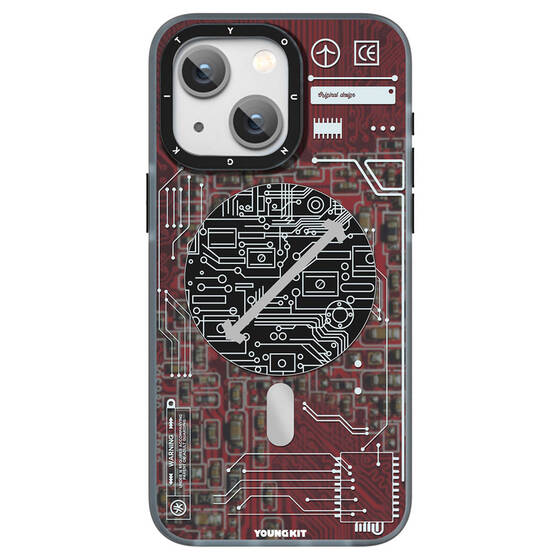 iPhone 15 Plus Uyumlu Kılıf Magsafe Şarj Özellikli YoungKit Technology Serisi Kapak Kırmızı