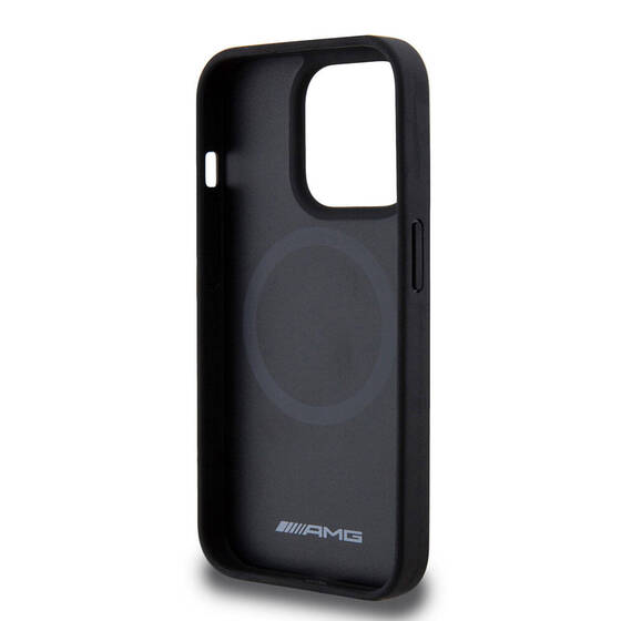 iPhone 15 Pro Kılıf AMG Orjinal Lisanslı Magsafe Şarj Özellikli Delikli Deri Kıvrımlı Çizgili Siyah