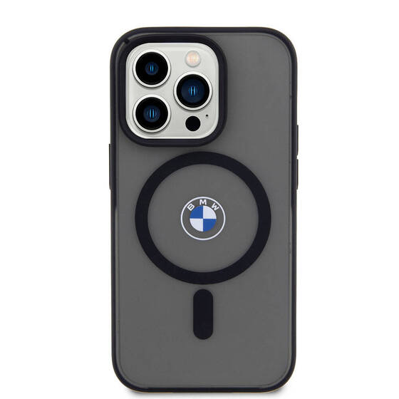iPhone 15 Pro Kılıf BMW Orjinal Lisanslı Magsafe Şarj Özellikli IML Baskı Logolu Buzlu Mat Siyah
