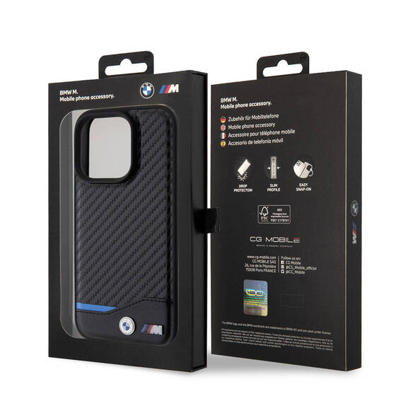 iPhone 15 Pro Kılıf BMW Orjinal Lisanslı Magsafe Şarj Özellikli M Logolu PU Karbon Kapak Siyah