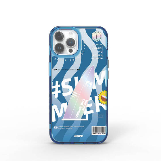 iPhone 15 Pro Kılıf Çift Katman Desenli Wiwu Summer Serisi Kapak Mavi