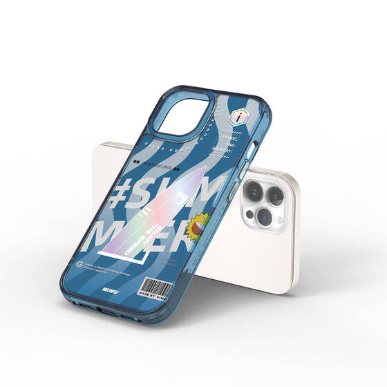 iPhone 15 Pro Kılıf Çift Katman Desenli Wiwu Summer Serisi Kapak Mavi