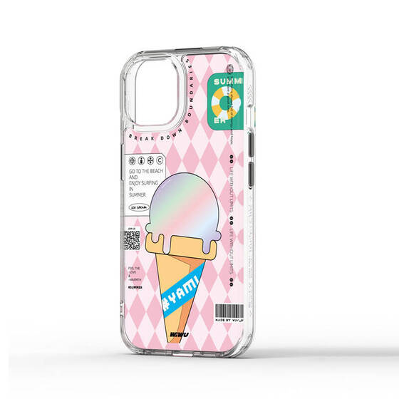iPhone 15 Pro Kılıf Çift Katman Desenli Wiwu Summer Serisi Kapak Pembe