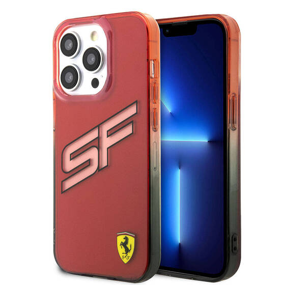 iPhone 15 Pro Kılıf Ferrari Orjinal Lisanslı Transparan SF Yazılı Kenarları Renk Geçişli Kırmızı