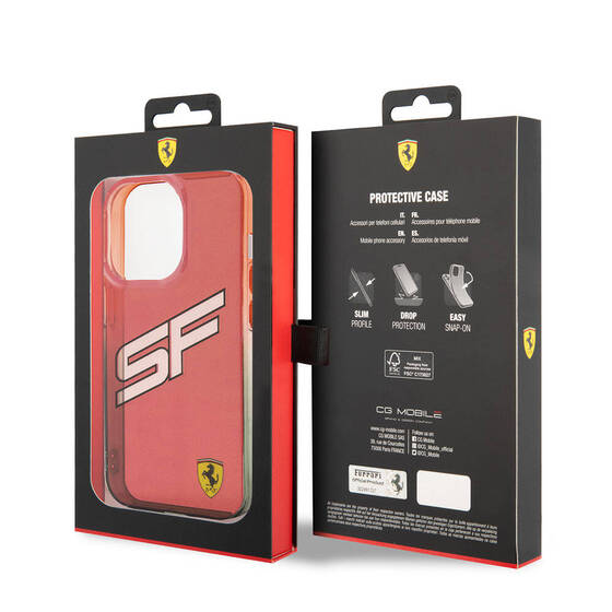 iPhone 15 Pro Kılıf Ferrari Orjinal Lisanslı Transparan SF Yazılı Kenarları Renk Geçişli Kırmızı