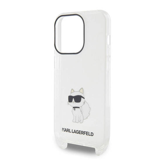 iPhone 15 Pro Kılıf Karl Lagerfeld Orj Lisanslı Boyun Askılı Choupette İkonik Crossbody Şeffaf