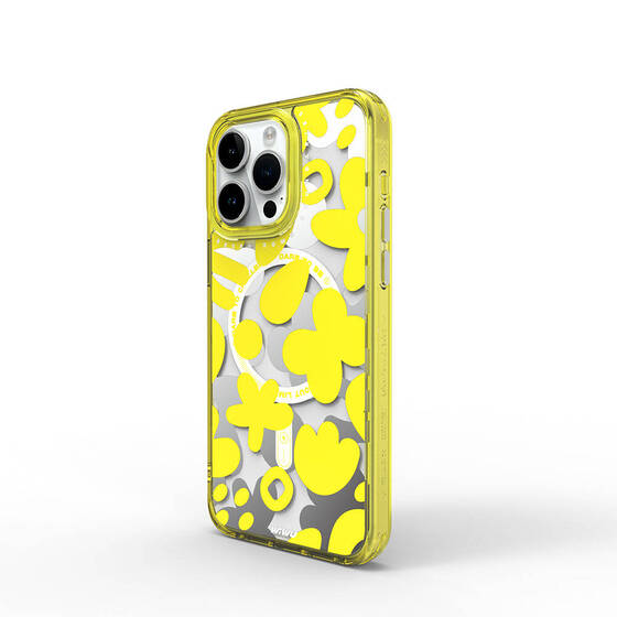 iPhone 15 Pro Kılıf Magsafe Şarj Özellikli Boya Desenli Wiwu Fluorescent G Serisi Kapak Sarı